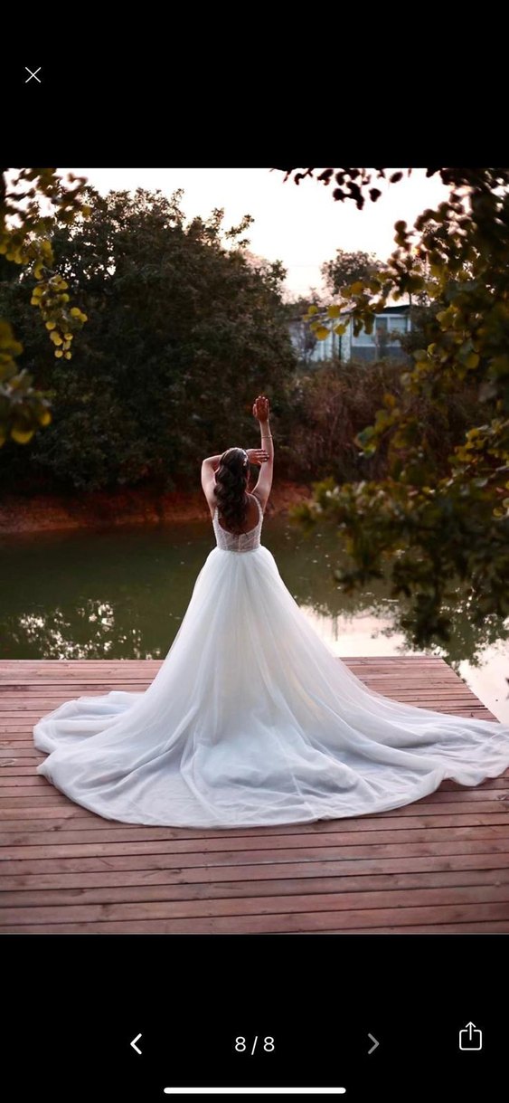 Aysira V Yaka Kolsuz Balık Model Beyaz Gelinlik - Görsel 4