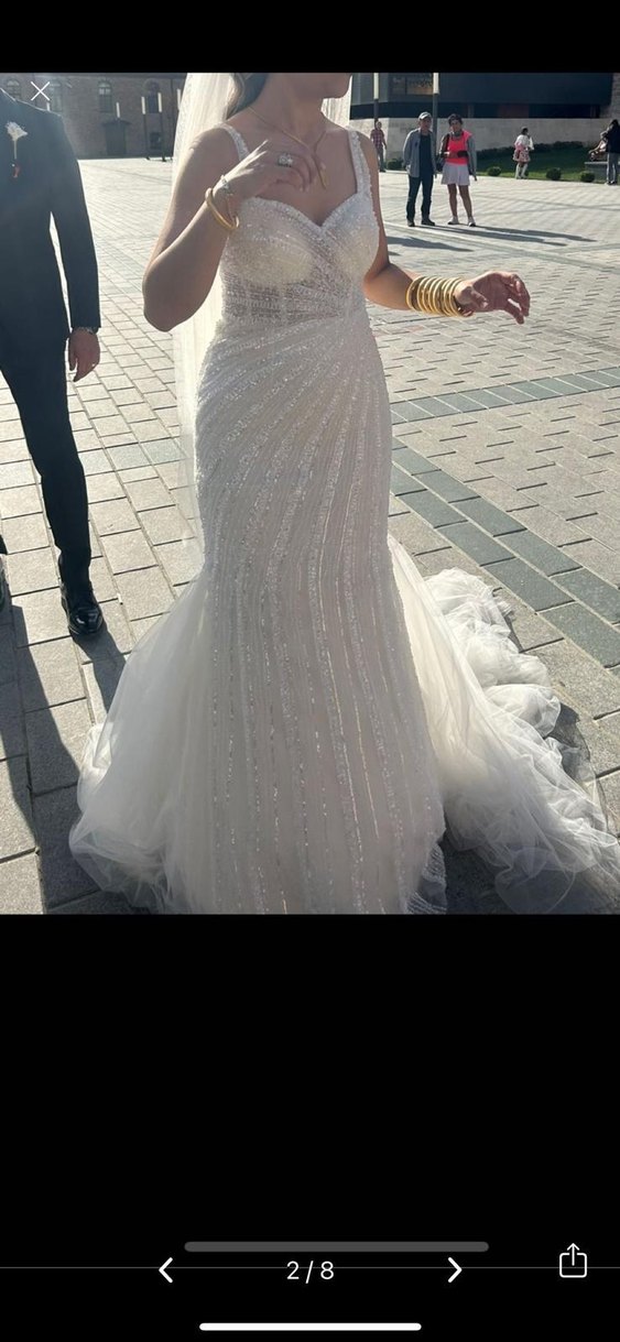 Aysira V Yaka Kolsuz Balık Model Beyaz Gelinlik - Görsel 2