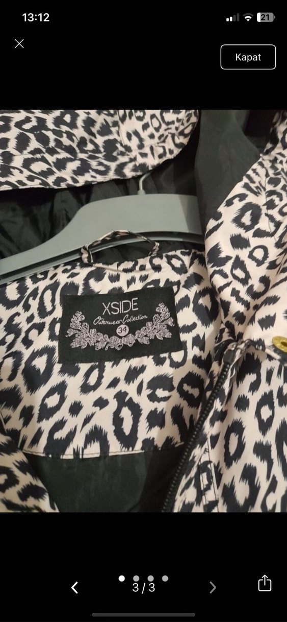 Gri Leopar Desenli Uzun Kadın Yağmurluk - Görsel 2