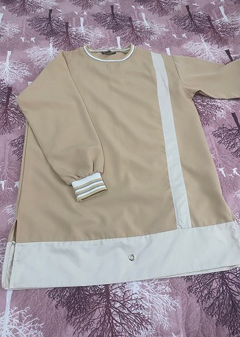 Bej Midi Düz Düğmeli Kadın Tunik - Görsel 2