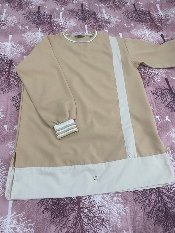 Bej Midi Düz Düğmeli Kadın Tunik - Görsel 2