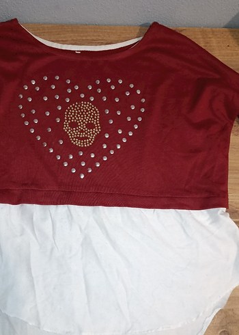 Bordo Payetli Kız Tişörtü Uzun Kollu - Görsel 4