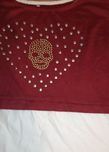 Bordo Payetli Kız Tişörtü Uzun Kollu - Görsel 3