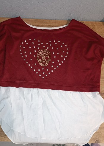 Bordo Payetli Kız Tişörtü Uzun Kollu - Görsel 2