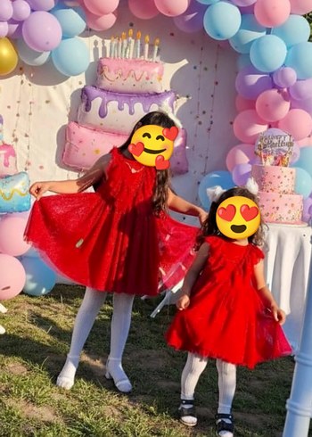 Kız Çocuk Kırmızı Nakışlı Fırfırlı Elbise