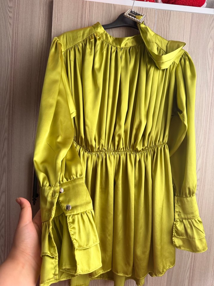 Yağyeşili Mini Drapeli Uzun Kollu - Görsel 2