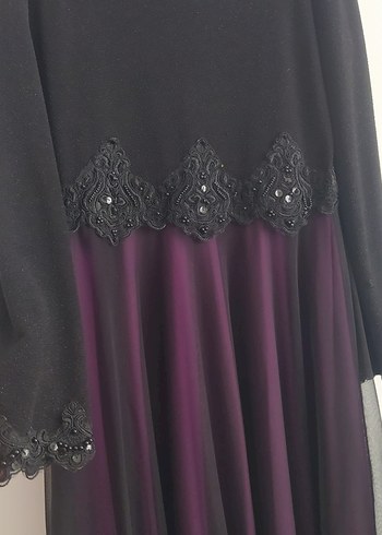 Diğer Uzun Mor Nakışlı Gotik Kadın Abiye Elbise