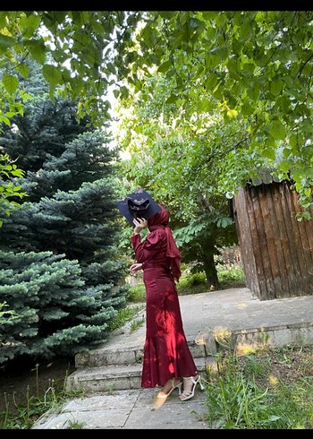 38 Beden bordo saten elbise 36-40 beden arası uygun