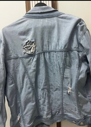 42 Beden Düğmeli Gri Mavi Kadın Denim Ceket