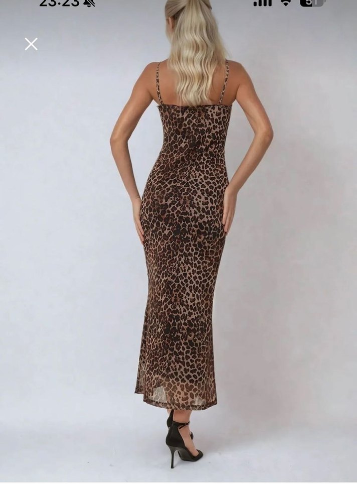 Leopar Uzun Askılı Elbise - Görsel 3
