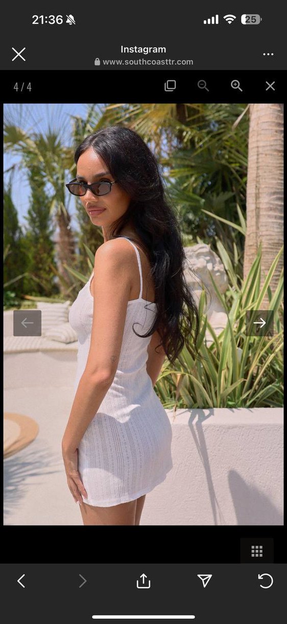 Beyaz Keten Straplez Mini Elbise - Görsel 2