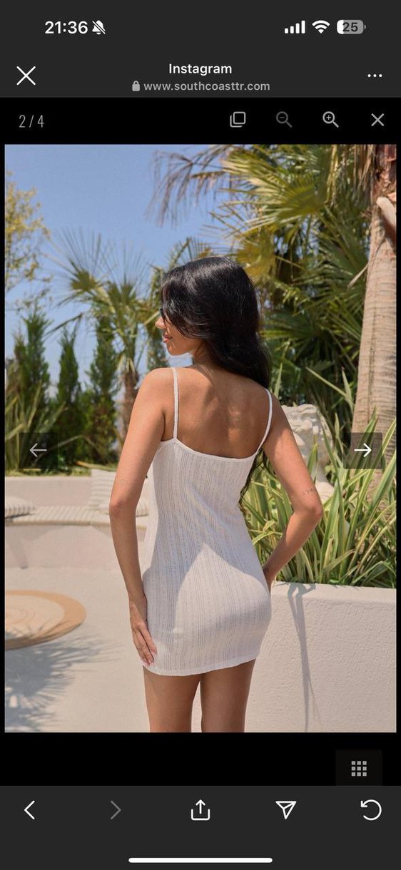 Beyaz Keten Straplez Mini Elbise - Görsel 4