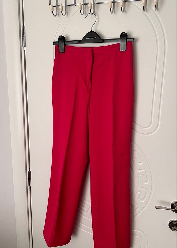 Fuşya straight dokuma pantolon - Görsel 3