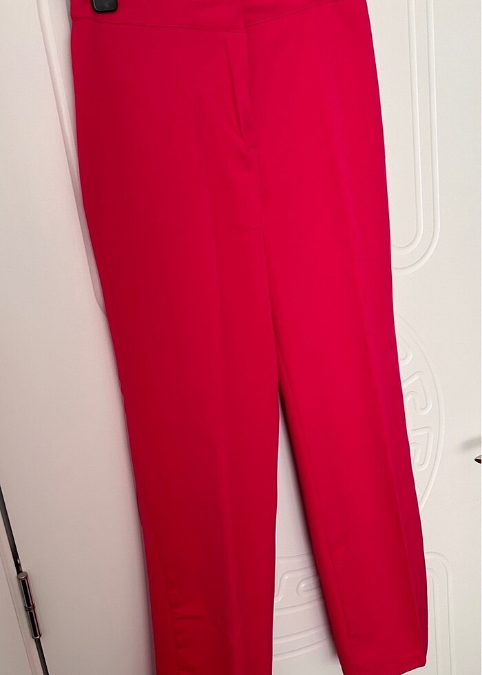 Fuşya straight dokuma pantolon - Görsel 4