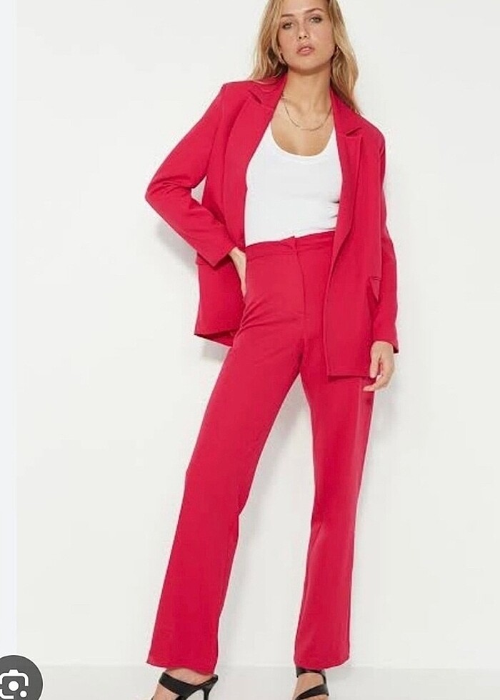 Fuşya straight dokuma pantolon - Görsel 2