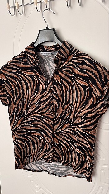 s Beden kahverengi Renk Zebra desenli gömlek