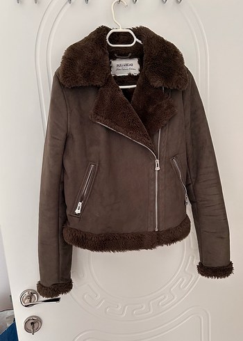 Haki Süet Kürklü Kadın biker mont Ceket - Görsel 5