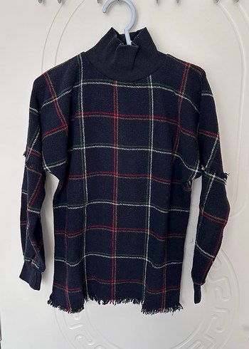 Polar lacivert Kareli Boğazlı Kadın bluz - Görsel 2