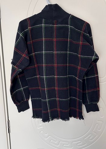 Polar lacivert Kareli Boğazlı Kadın bluz - Görsel 4