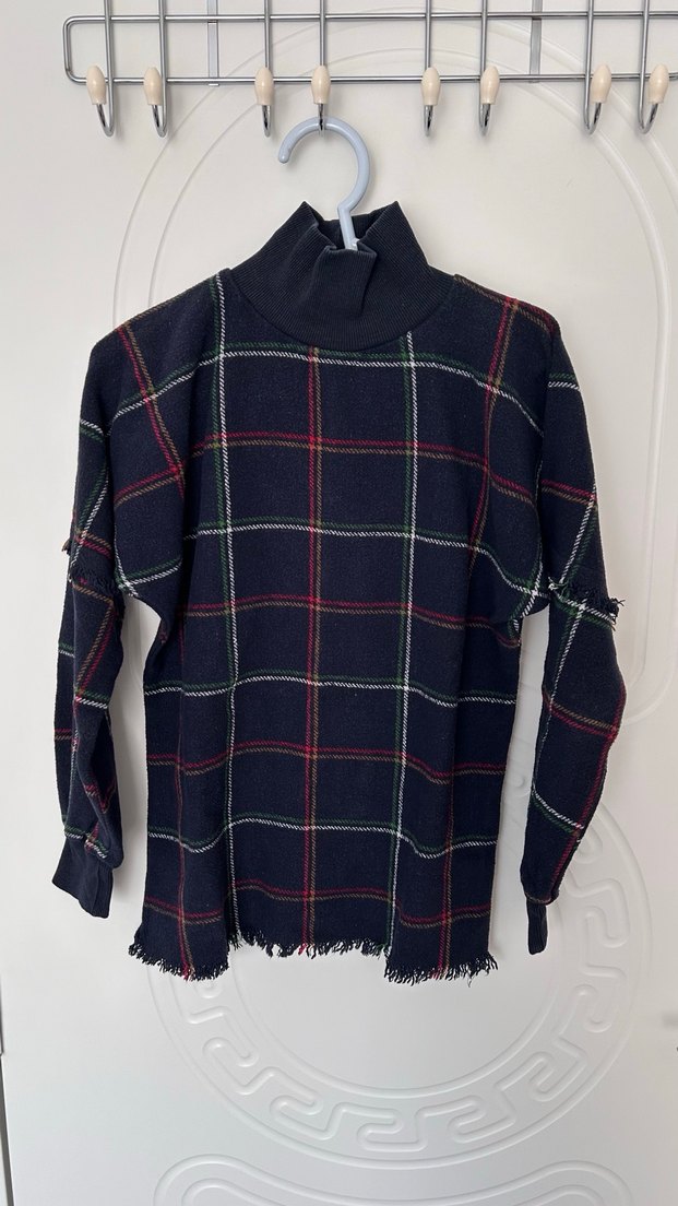 Polar lacivert Kareli Boğazlı Kadın bluz - Görsel 2