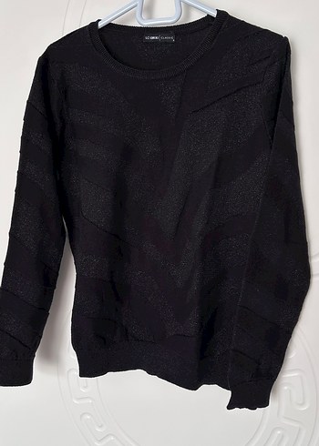 Siyah simli Kadın Triko Uzun Kollu Kazak - Görsel 5