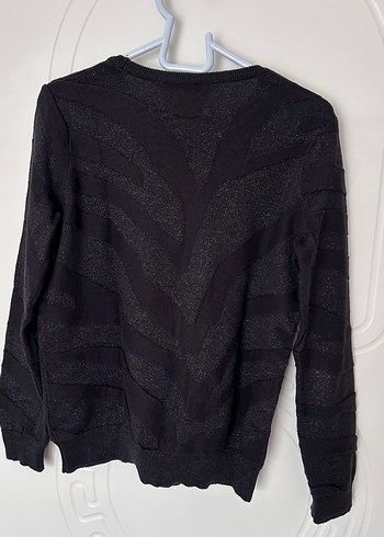 Siyah simli Kadın Triko Uzun Kollu Kazak - Görsel 6