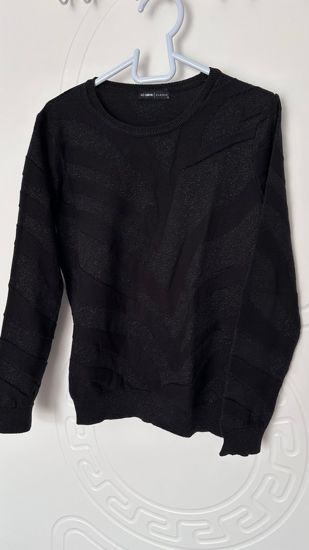 Siyah simli Kadın Triko Uzun Kollu Kazak - Görsel 5