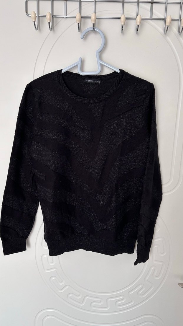 Siyah simli Kadın Triko Uzun Kollu Kazak - Görsel 2