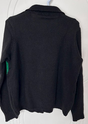 Siyah Yeşil Baklava Desenli Triko Hırka - Görsel 6