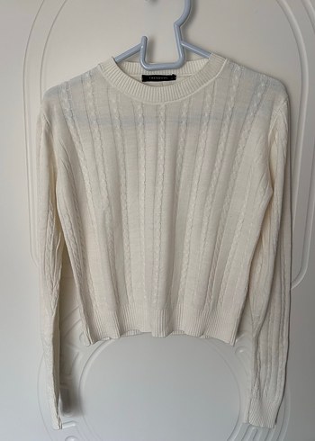 Ekru örgü detaylı triko kazak - Görsel 2