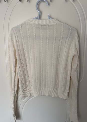 Ekru örgü detaylı triko kazak - Görsel 5