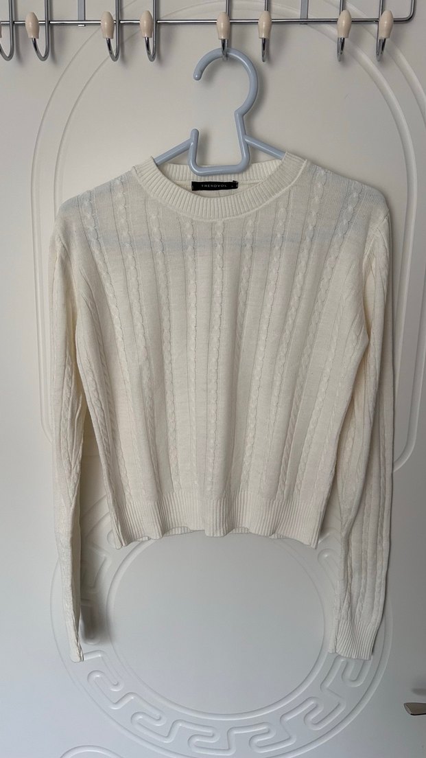 Ekru örgü detaylı triko kazak - Görsel 2