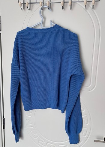 Mavi taş Düğmeli V Yaka Kadın Hırka - Görsel 5