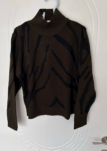 Haki Zebra Desenli Balıkçı Yaka Kazak - Görsel 2