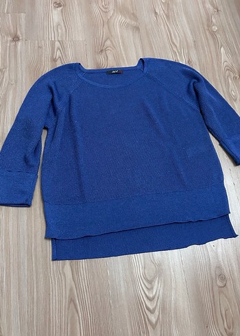 Mavi Örgü Kadın yarım kollu triko Kazak - Görsel 3