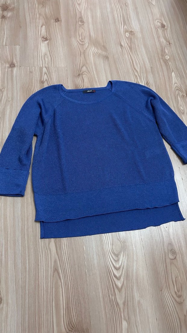 Mavi Örgü Kadın yarım kollu triko Kazak - Görsel 3