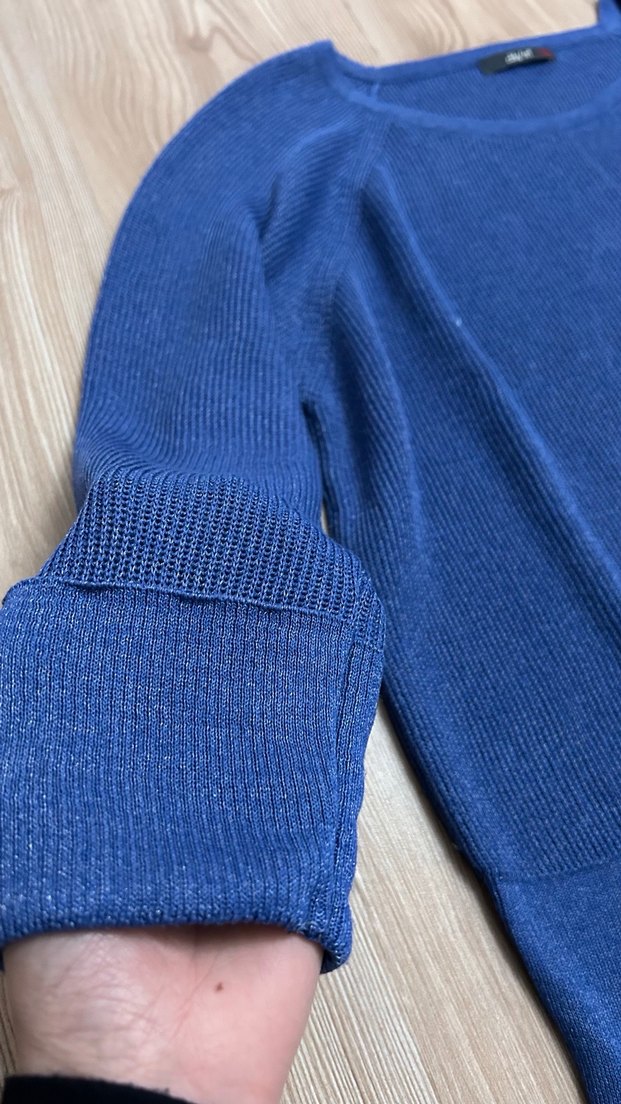 Mavi Örgü Kadın yarım kollu triko Kazak - Görsel 2