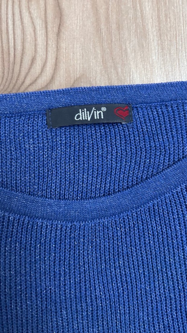 Mavi Örgü Kadın yarım kollu triko Kazak - Görsel 4