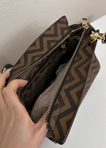 Kahverengi Baskılı Deri Kadın Çanta - Görsel 6