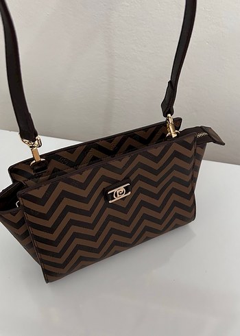 Kahverengi Baskılı Deri Kadın Çanta - Görsel 3