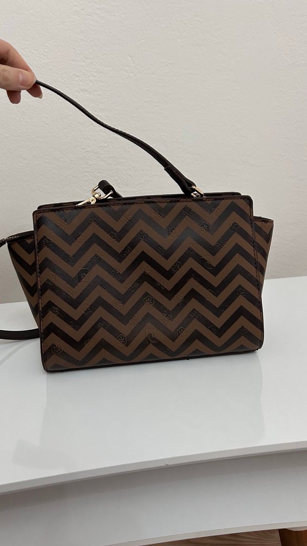 Kahverengi Baskılı Deri Kadın Çanta - Görsel 5