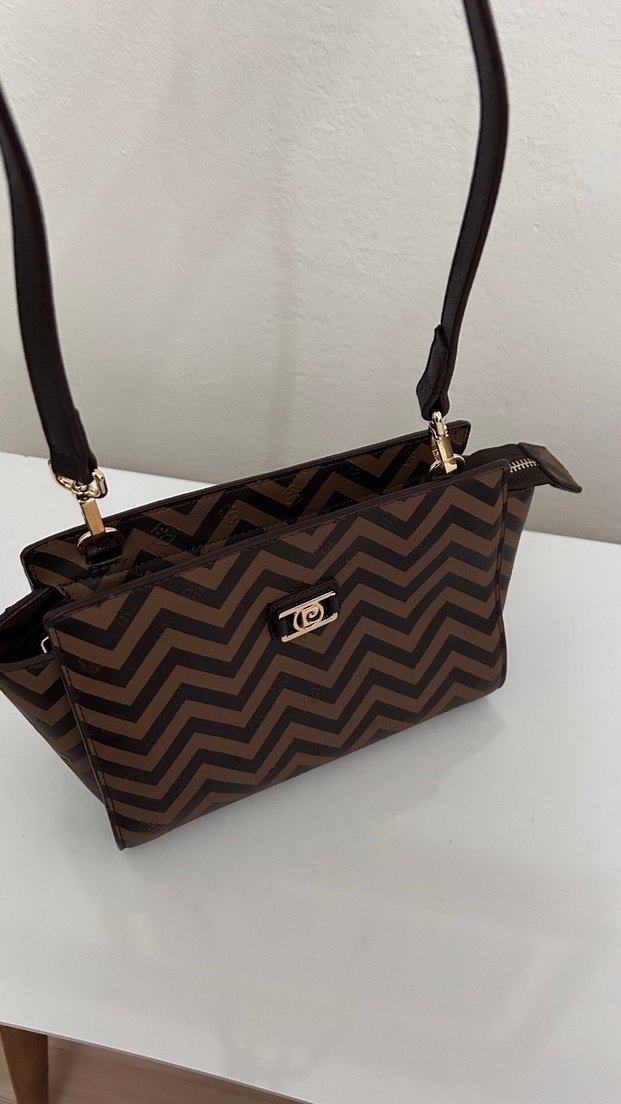 Kahverengi Baskılı Deri Kadın Çanta - Görsel 3