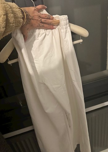m Beden Beyaz Midi Keten Rahat Kesim Kadın Pantolon