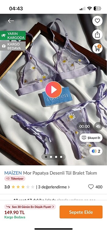 Mor tül papatyalı bralet takım