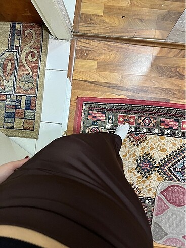 xl Beden kahverengi Renk Kahverengi uzun yırtmaçlı etek