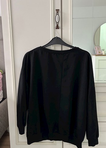 l Beden Siyah Baskılı Kadın Sweatshirt