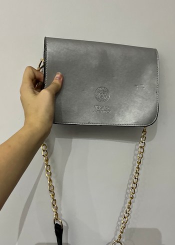 Versace Gri Zincir Detaylı Deri Kadın Çanta