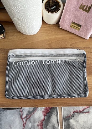 Gri Pamuklu Fermuarlı Makyaj Çantası