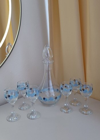 Mavi Puantiyeli Cam Karaf ve Bardak Seti - Görsel 2