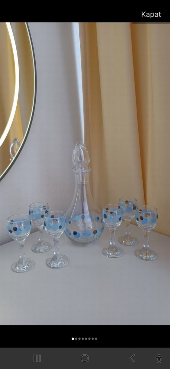 Mavi Puantiyeli Cam Karaf ve Bardak Seti - Görsel 2